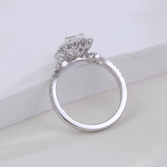 Flower Halo Bold Ring 1CT Emerald 14K–18K-Cut VVS Moissanite Engagement Ring