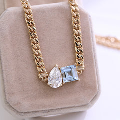 Cuban Chain Necklace  10K–14K Solid Gold– 3CT Pear-Cut VVS Moissanite Pendant