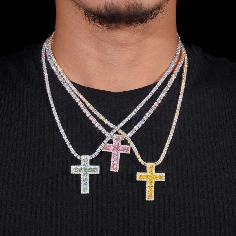 VVS Moissanite Cross Pendant – 925 Silver Iced-Out Necklace for Men & Women