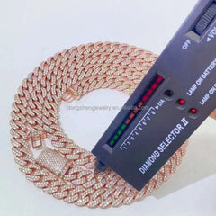 Hip Hop Jewelry Hot Design Rapper Necklace 925 Sterling Silver 13mm Rosy Vvs Moissanite Cuban Link Chain