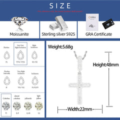 Luxury Iced Out Baguette Moissanite Cross Pendant Necklace For Woman 925 Sterling Silver Hip Hop Man Religion Charm Jewelry Gift