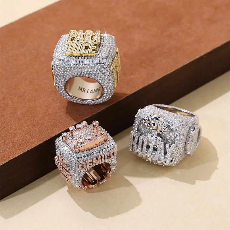 Championship Ring Personalized Baguette VVS Moissanite  – Custom Name Design in 925 Silver