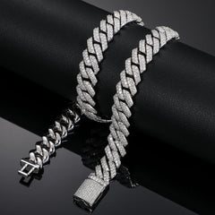 14mm S925 Sterling Silver VVS1 Moissanite Diamond Cuban Link Chain Necklace