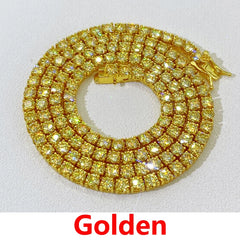 Hiphop 3-4mm Golden Yellow Moissanite Tennis Chain Bracelet Necklace S925 Silver Blue Moissanite Diamond Link Necklace Gift