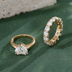 Provence 18K Solid Gold Bridal Ring Set – 2CT Heart-Cut VVS Moissanite Engagement Ring with Eternity Band