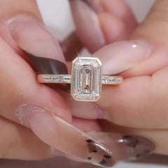 Gold Emerald 14K–18K-Cut 2CT VVS Moissanite Bezel Engagement Ring