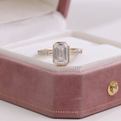 Gold Emerald 14K–18K-Cut 2CT VVS Moissanite Bezel Engagement Ring
