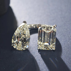 12ct Twin-Stone Moissanite Ring for Women, PT950 Platinum, Pear & Square Cut, Open Adjustable & Dazzling