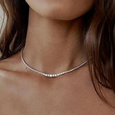 3-6.5mm Size dient All Moissanite Diamond Tennis Necklace with Certificate S925 Silver Riviera Necklaces Neck Chain
