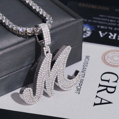 S925 Silver Moissanite M Letter Pendant