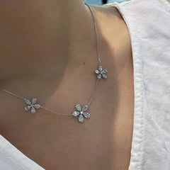 Provence 18K Solid White Gold Flower Necklace – 0.65CT VVS Moissanite Pendant for Women