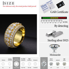 Fine Jewelry VVS1 Moissanite Rings With Certificate For Men Hip Hop Pave Setting S925 Sterling Silver Rings Hip Hop Jewelry