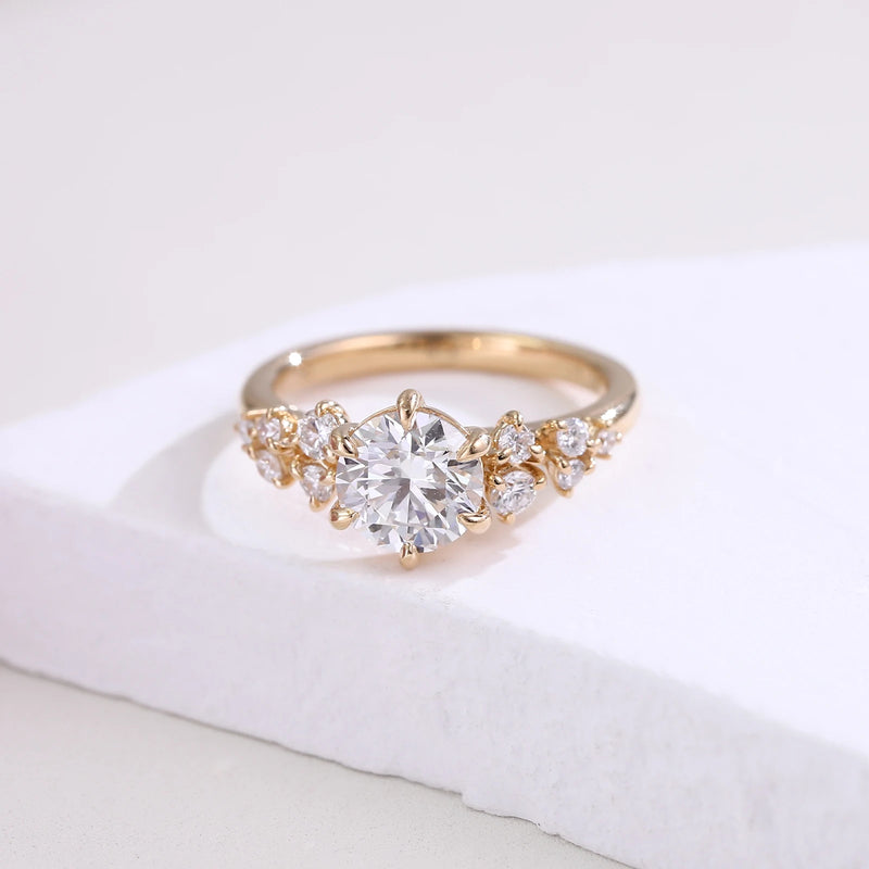 Perfect Gold Round 10K–14K -Cut 1CT VVS Moissanite Flower Engagement Ring