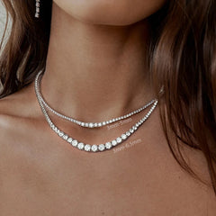 3-6.5mm Size dient All Moissanite Diamond Tennis Necklace with Certificate S925 Silver Riviera Necklaces Neck Chain