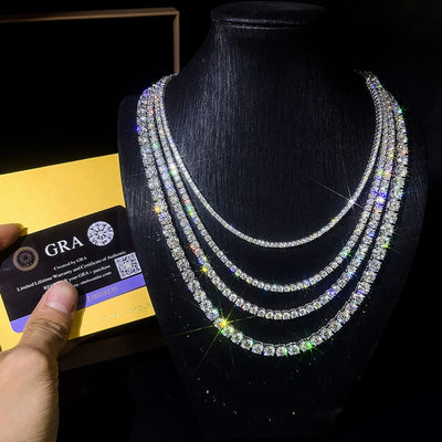 BXINY GRA Certified 3/4/5mm Moissanite Tennis Necklace S925 Silver Sparkling Lab Diamond for Women Men Hiphop Party Gift Jewelry