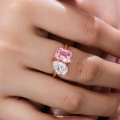 Pink 14K–18K Gold 1CT Emerald-Cut VVS Moissanite Flower Halo Engagement Ring