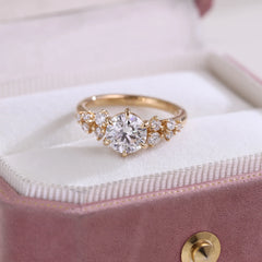 Perfect Gold Round 10K–14K -Cut 1CT VVS Moissanite Flower Engagement Ring