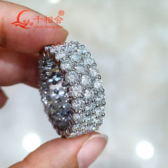 S925 Silver 3mm four rows 3.5mm three rows full round d vvs white Moissanite ring Men women Ring Luxury Style
