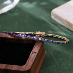 Solid Gold Tennis Bracelet 10K–14K – Baguette-Cut VVS Moissanite Design