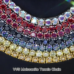 Hiphop 3-4mm Golden Yellow Moissanite Tennis Chain Bracelet Necklace S925 Silver Blue Moissanite Diamond Link Necklace Gift