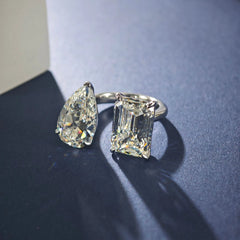12ct Twin-Stone Moissanite Ring for Women, PT950 Platinum, Pear & Square Cut, Open Adjustable & Dazzling