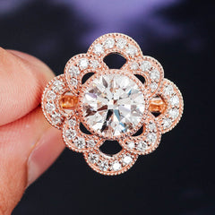 Provence 14K Solid Rose Gold Flower Ring – 4CT G Color VVS Moissanite Wedding & Engagement Design