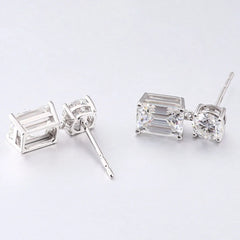 Stud Earrings Emerald-Cut VVS Moissanite 14K White Gold 4CT