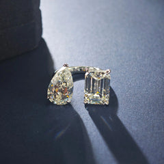 12ct Twin-Stone Moissanite Ring for Women, PT950 Platinum, Pear & Square Cut, Open Adjustable & Dazzling