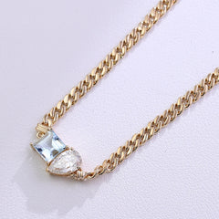 Cuban Chain Necklace  10K–14K Solid Gold– 3CT Pear-Cut VVS Moissanite Pendant