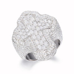 TUHE Unisex Rings Iced Out Baguette VVS1 Moissanite Cross Rings S925 Silver For Men Hip Hop Jewelry