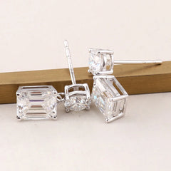 Stud Earrings Emerald-Cut VVS Moissanite 14K White Gold 4CT