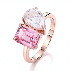 Pink 14K–18K Gold 1CT Emerald-Cut VVS Moissanite Flower Halo Engagement Ring