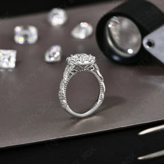 1.5ct Round Shape Halo Moissanite Ring S925 Sterling Silver 18K Plated Lab Diamond Engagement Rings For Women Jewelry
