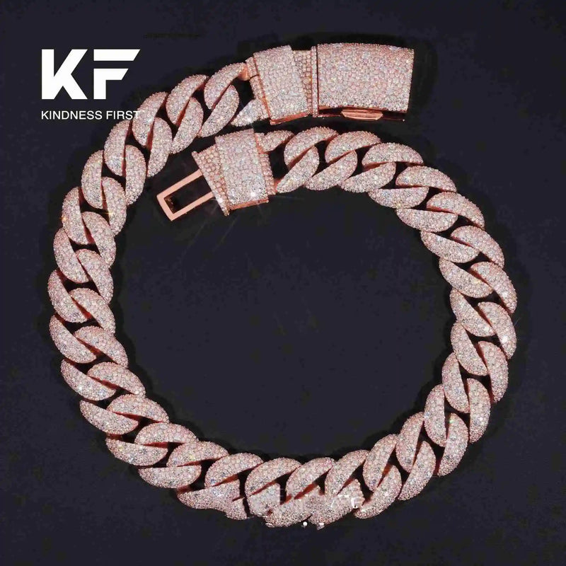 Hot Selling Hip Hop Jewelry Prong Setting GRA 925 Sterling Silver White Gold Plated Miami Moissanite Diamond Mosaic Cuban Chain