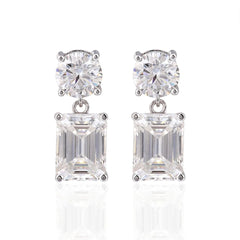 Stud Earrings Emerald-Cut VVS Moissanite 14K White Gold 4CT