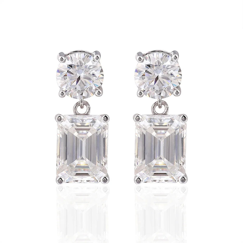 Stud Earrings Emerald-Cut VVS Moissanite 14K White Gold 4CT