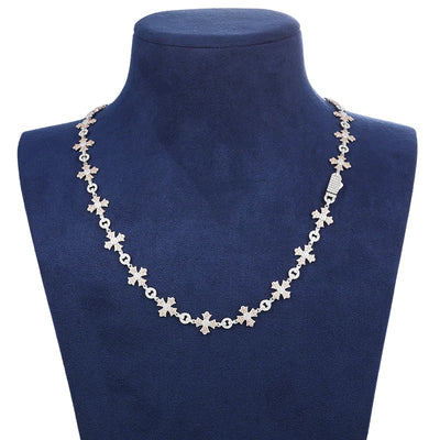 12mm Moissanite Cross Chain in 925 Silver with Round Cut Stones