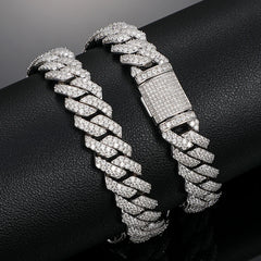 14mm S925 Sterling Silver VVS1 Moissanite Diamond Cuban Link Chain Necklace