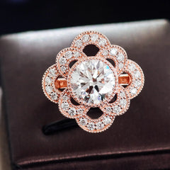 Provence 14K Solid Rose Gold Flower Ring – 4CT G Color VVS Moissanite Wedding & Engagement Design