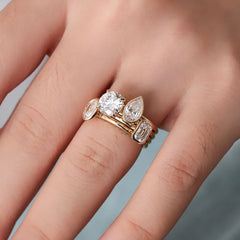Solid Gold Stackable Ring Set 14K–18K  – Emerald, Oval & Pear-Cut VVS Moissanite Rings