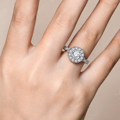 1.5ct Round Shape Halo Moissanite Ring S925 Sterling Silver 18K Plated Lab Diamond Engagement Rings For Women Jewelry