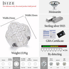 TUHE Unisex Rings Iced Out Baguette VVS1 Moissanite Cross Rings S925 Silver For Men Hip Hop Jewelry