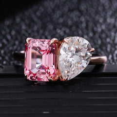 Pink 14K–18K Gold 1CT Emerald-Cut VVS Moissanite Flower Halo Engagement Ring