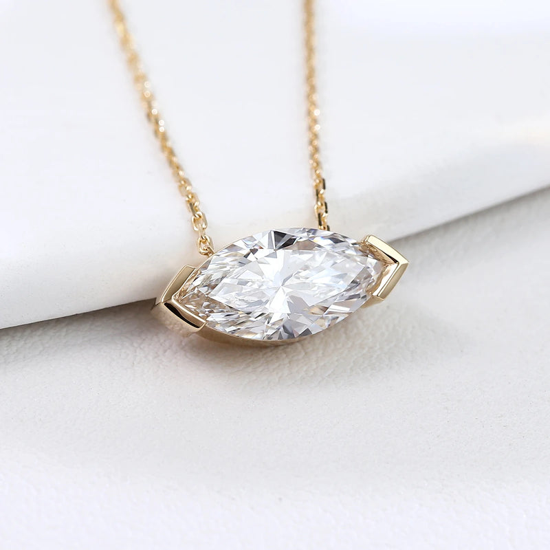 Solid Gold Marquise 10K–14K -Cut 2CT VVS Moissanite Solitaire Pendant Necklace