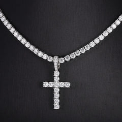 Provence 925 Silver Cross Necklace – 4mm D Color VVS1 Moissanite Tennis Chain with GRA Certification