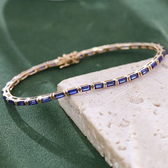 Solid Gold Tennis Bracelet 10K–14K – Baguette-Cut VVS Moissanite Design